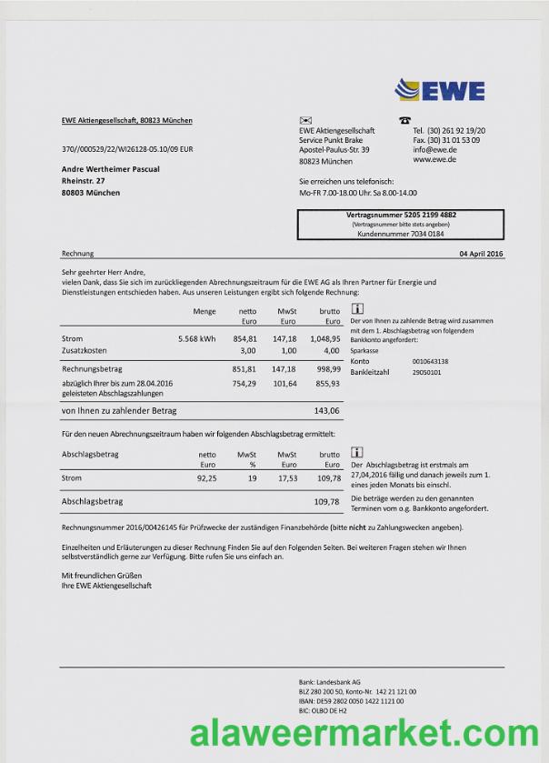 Germany EWE utility bill